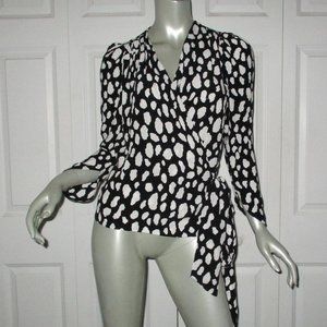 MAJE Black & White Graphic Pattern Wrap Blouse Size 2/Medium NWT